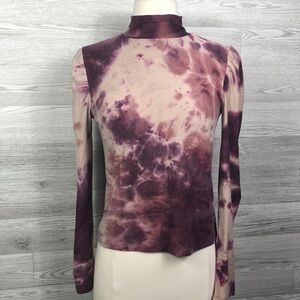 NWT Derek Heart Tie Dye Mock Neck Tee Long Sleeve